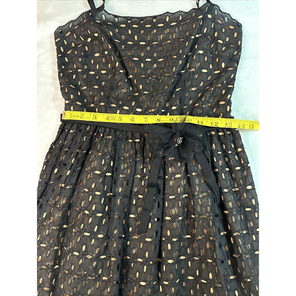 Laundry Shelli Segal Dress Womens Size 6 Black Eyelet Nude Lining Strappy - Picture 9 of 16